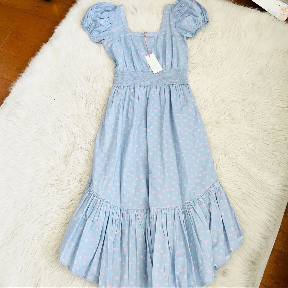 🔥Sales- NWT LoveShackFancy X REVOLVE Begonia Dress in Baby Blue Pomme - Size S - Picture 6 of 14